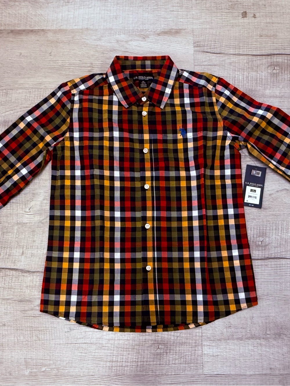 U.S. Polo Assn. Red, Yellow & Black Plaid Button-Down Shirt